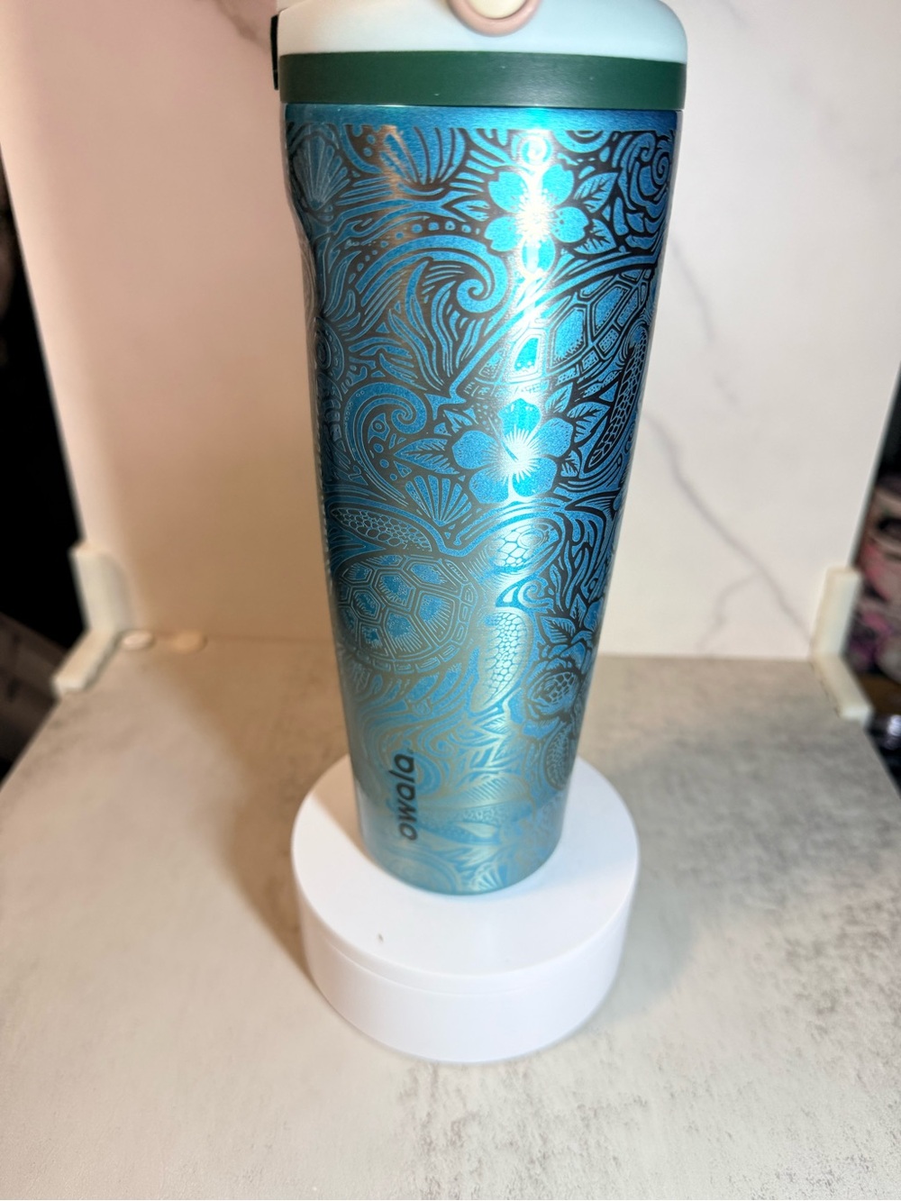 Owala Teal Floral Insulated Tumbler with Flip Lid